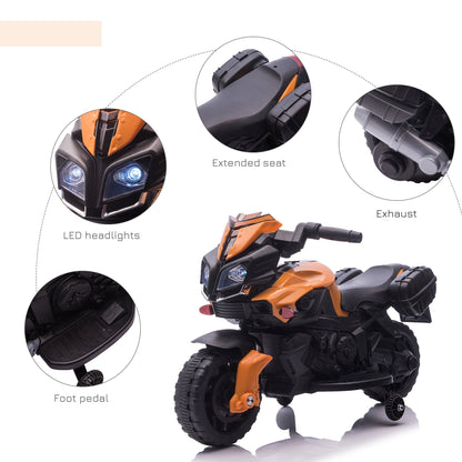 Kids 6V Electric Ride On Motorcycle Vehicle w/ Lights Horn Realistic Sounds Outdoor Play Toy for 1.5-4 Years Old Orange