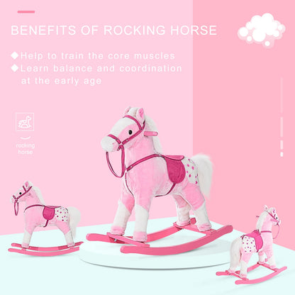 Children Child Kids Plush Rocking Horse with Sound Handle Grip Traditional Toy Fun Gift Pink