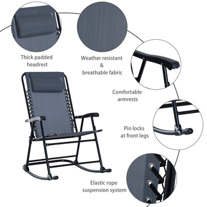 3-Piece Outdoor Rocking Set with 2 Folding Chairs and 1 Tempered Glass Table