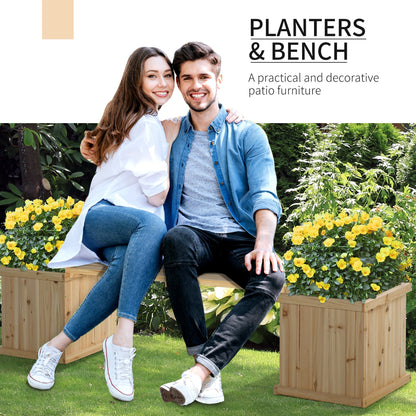 37L Wooden Garden Planter & Bench Combination Garden Raised Bed Patio Park Natural 176 x 38 x 40 cm