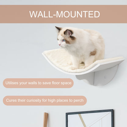 PawHut Wood Cat Shelf Shelter Kitten Bed Curved Climber Wall-Mounted Berber Fleece