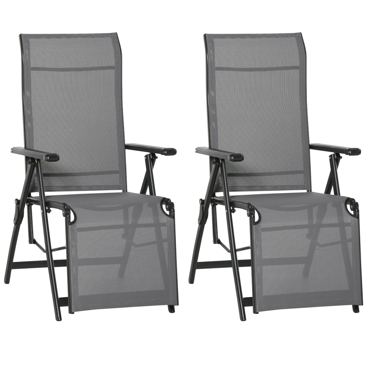 Set of 2 Outdoor Sun Lounger Adjustable Folding Steel Chaise Reclining Lounge Chairs with 10 Back and Leg Positions