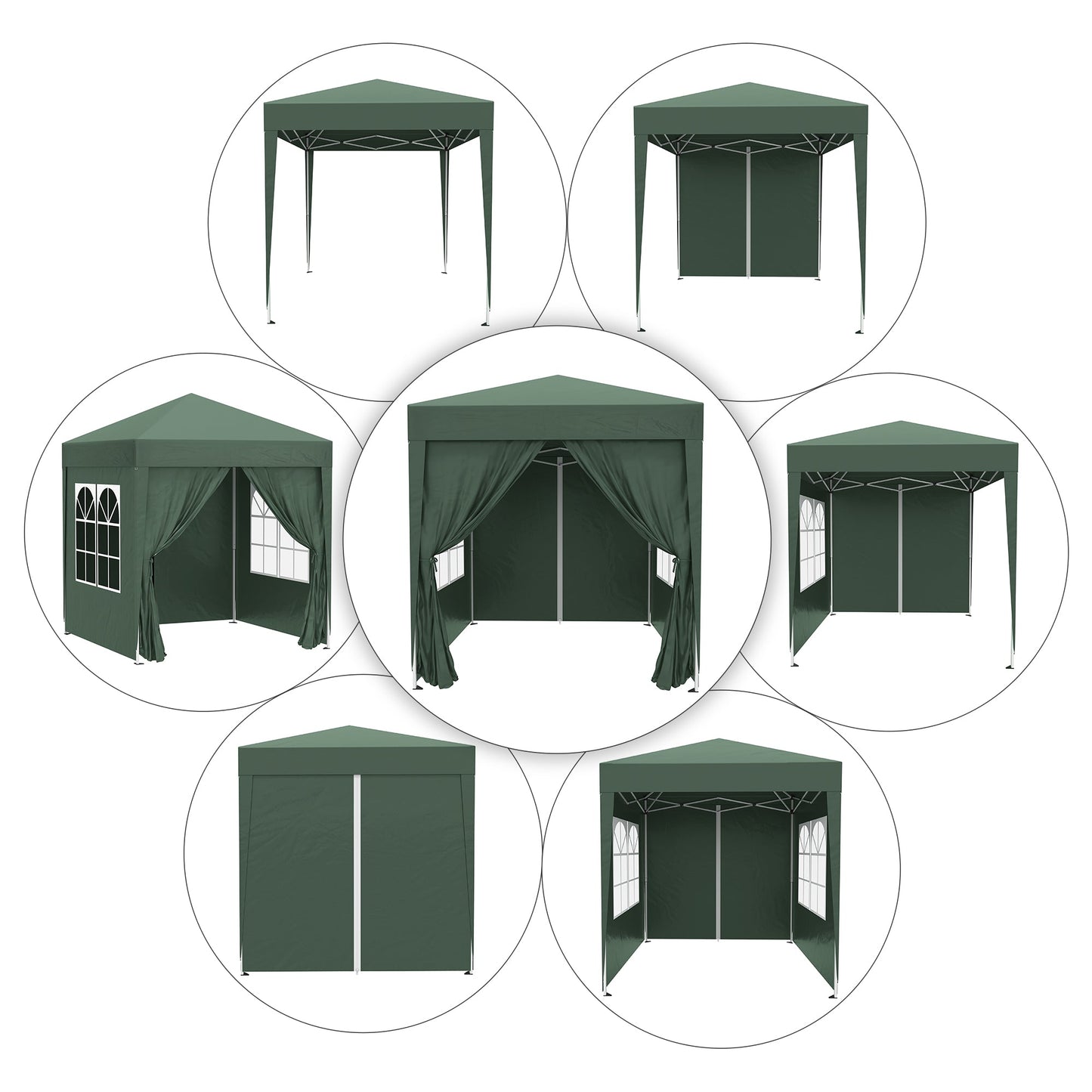 2m x 2m Garden Pop Up Gazebo Marquee Party Tent Wedding Awning Canopy New With free Carrying Case Green + Removable 2 Walls 2 Windows