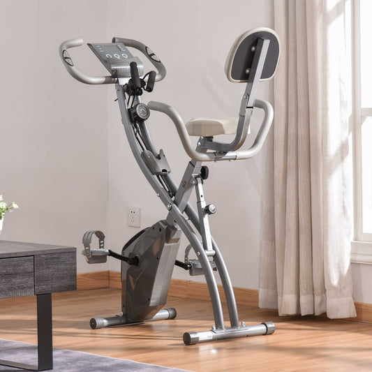 2-In-1 Upright Exercise Bike Adjustable Resistance Fitness Home Cycle Grey