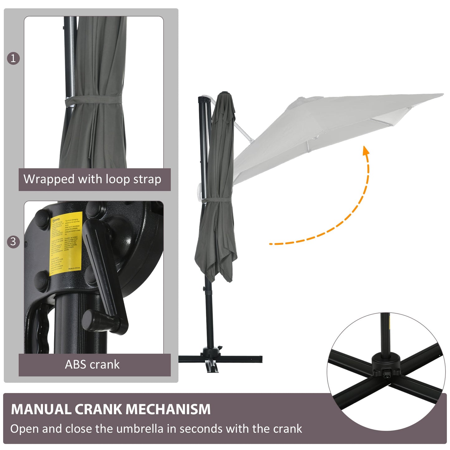 2.5 x 2.5m Patio Offset Parasol Umbrella Cantilever Hanging Aluminium Sun Shade Canopy Shelter 360° Rotation with Crank Handle and Cross Base