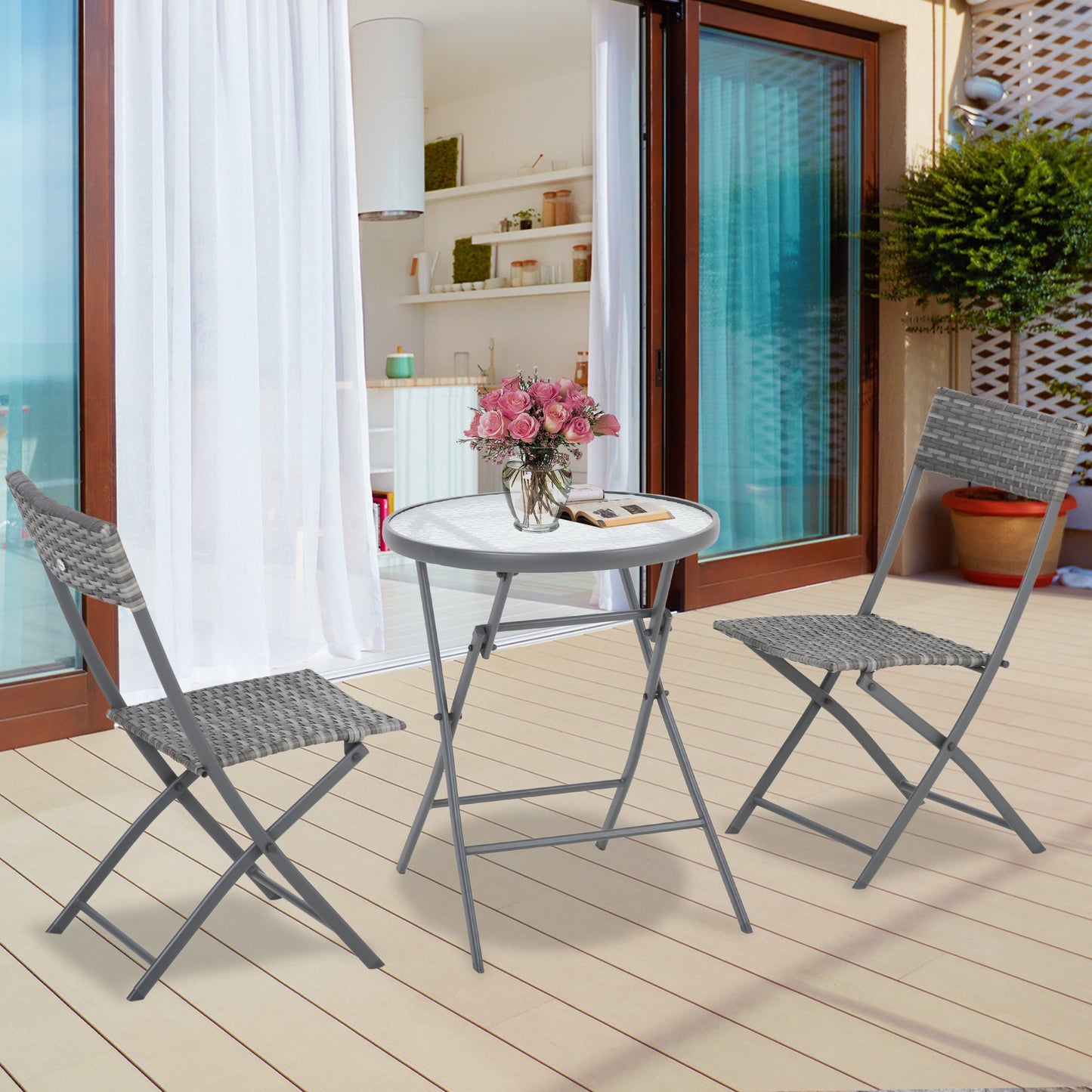 3-Pieces Outdoor PE Rattan Bistro Set