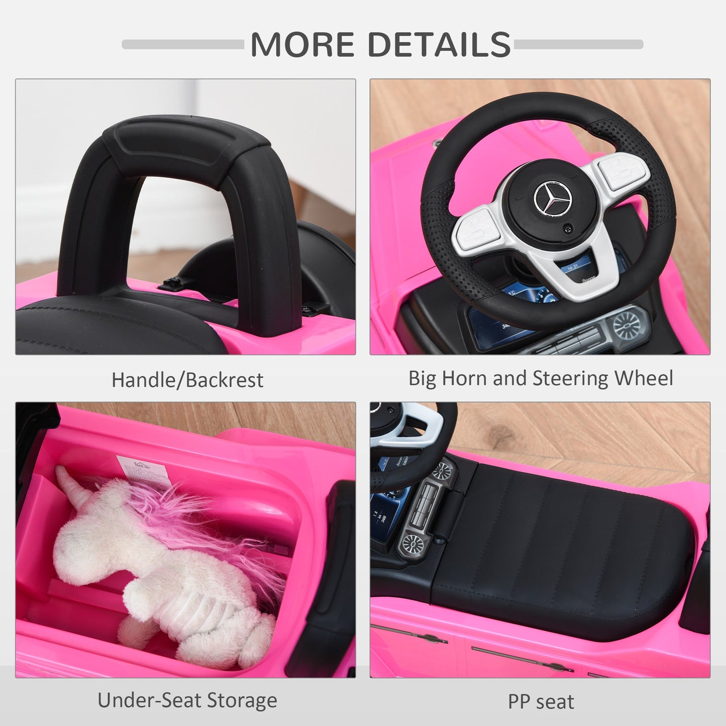 Benz G350 Push Handle Sliding Car w/Horn No Power Under Seat Storage Pink