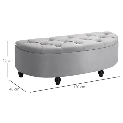 Semi-Circle Bed End Bench Ottoman with Storage Tufted Upholstered Accent Seat Footrest Stool with Rubberwood Legs for Bedroom & Entryway