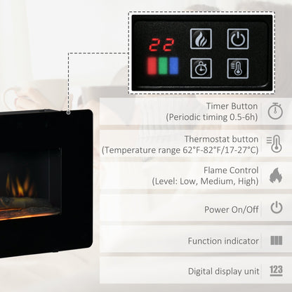 Electric Wall-Mounted Fireplace Heater with Adjustable Flame Effect