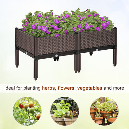 Set of 2 Raised Garden Bed Elevated Planter Box with Self-Watering Design