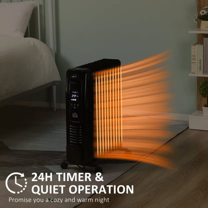 2720W Digital Display Oil Filled Radiator 11Fin Portable Electric Heater w/ Built-in Timer Three Heat settings Safety switch Remote Control - Black