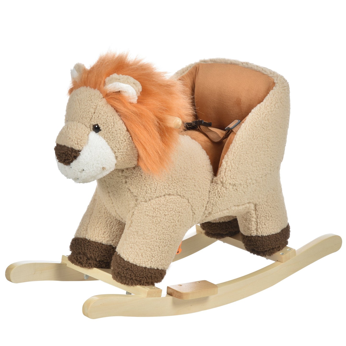 Kids Children Rocking Horse Plush Ride On Lion Seat w/ Sound Wood Base Seat Safety Belt Toddler Baby Toy Brown