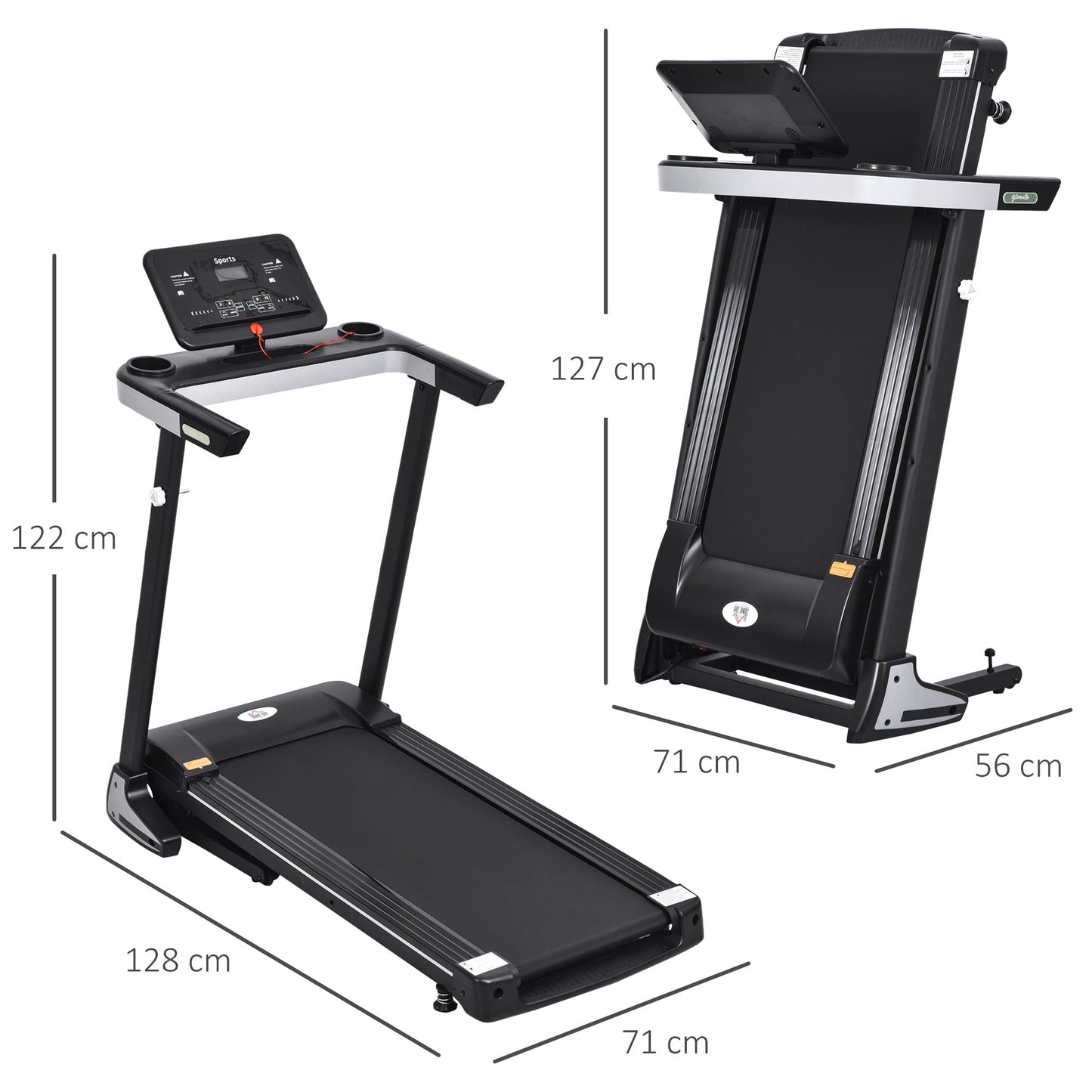 Homcom Folding Treadmill for Home Motorised Running Machine w/ LCD Display Black