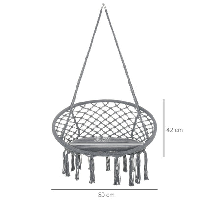 Outdoor Cotton-Polyester Blend Macrame Hanging Rope Chair with Cushion