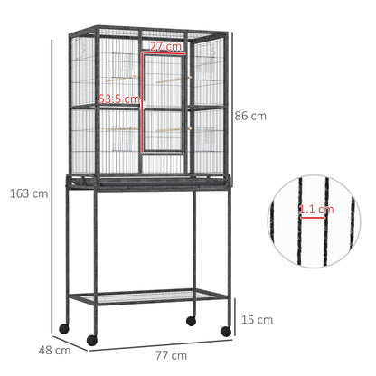 Grille 162cm Bird Cage Wheeled Grey & Black by Pawhut