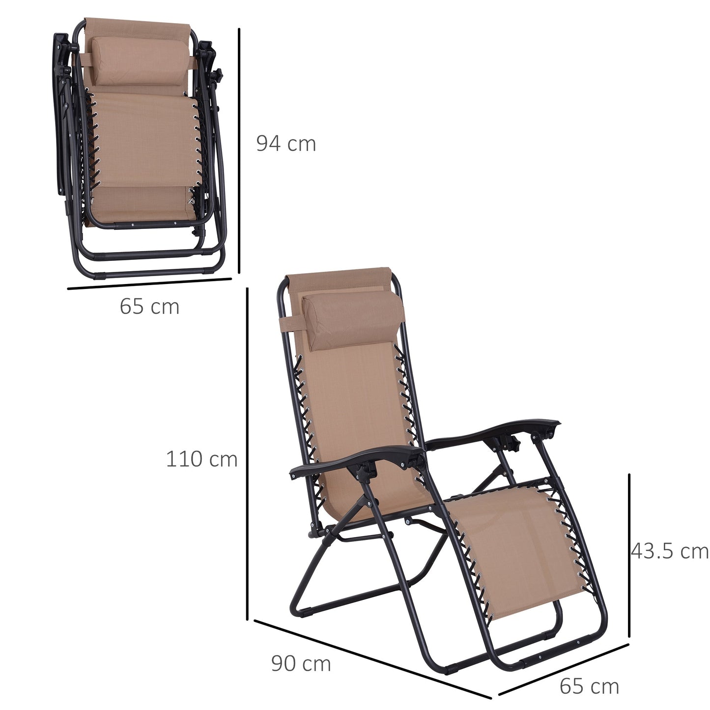 Zero Gravity Chair Metal Frame Texteline Armchair Outdoor Folding & Reclining Sun Lounger with Head Pillow for Patio Decking Gardens Camping