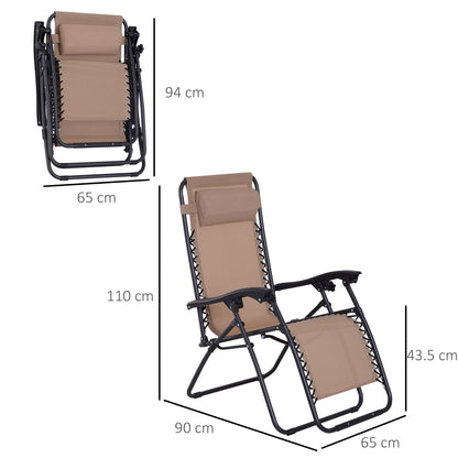 Zero Gravity Chair Metal Frame Texteline Armchair Outdoor Folding & Reclining Sun Lounger with Head Pillow for Patio Decking Gardens Camping