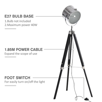 Homcom Industrial Style Adjustable Tripod Floor Lamp Searchlight Reading Lamp