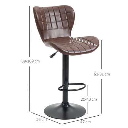 Homcom Bar Stools Set Of 2 Adjustable Height Swivel Bar Chairs With Footrest Brown