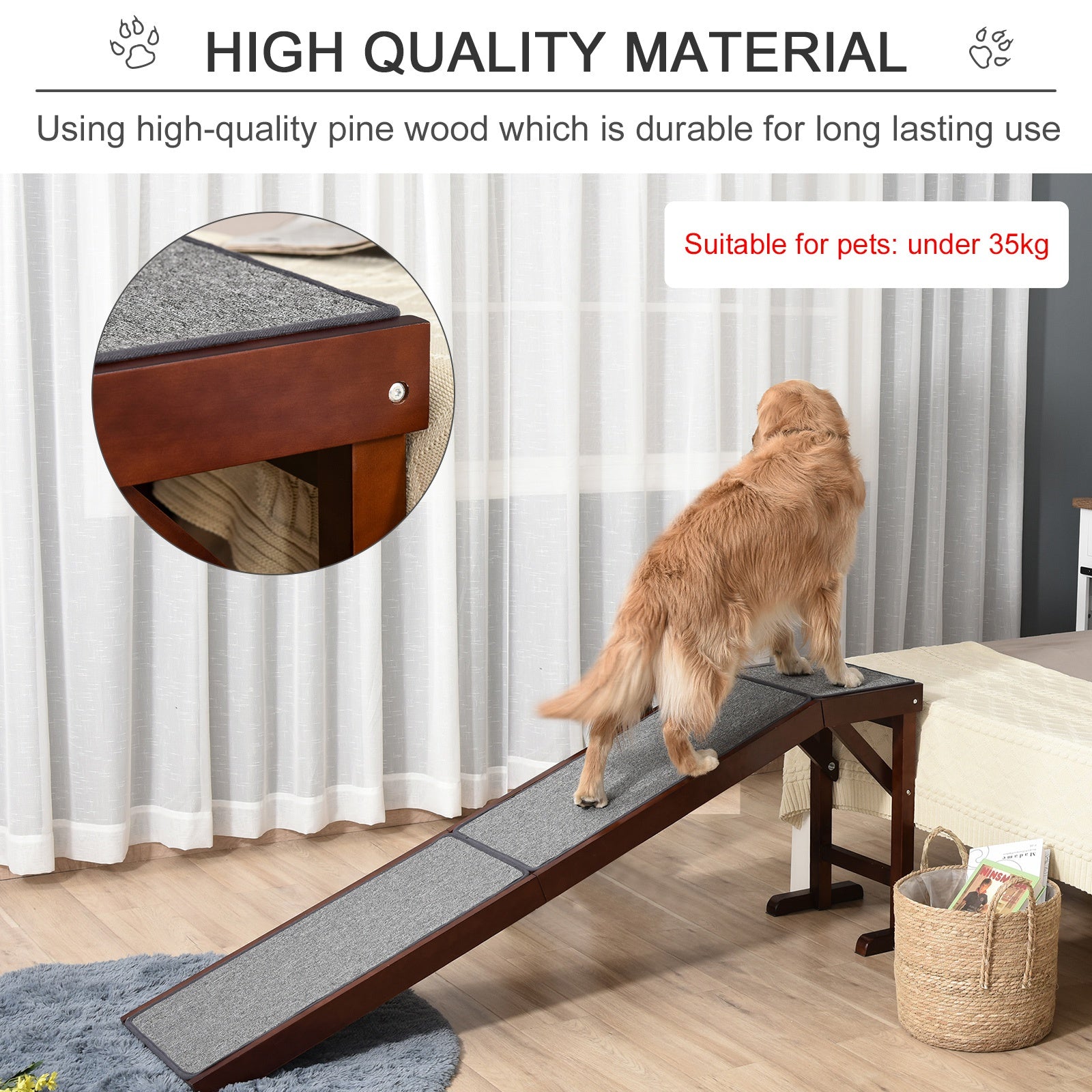 PawHut Dog Ramp Foldable with Non slip Carpet Top Platform Brown Grey only 74.99