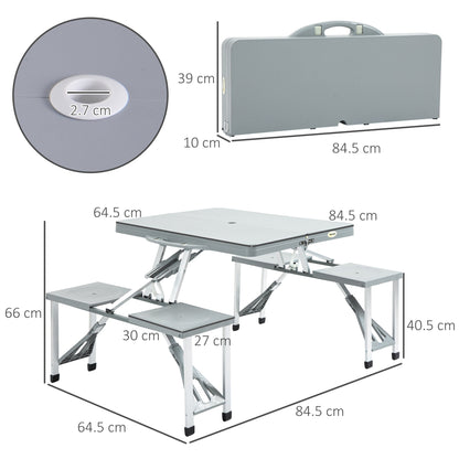 Aluminium PP 4 Seater Portable Picnic Table and Bench Set Silver