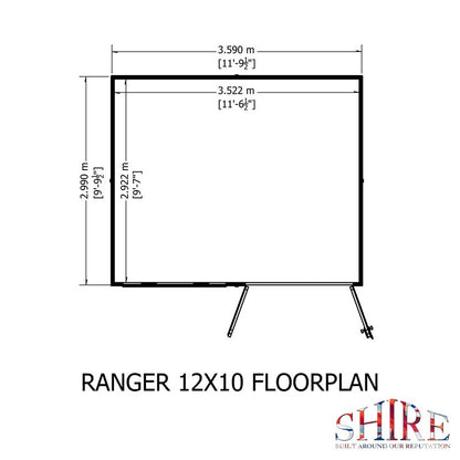 Shire Ranger 9' 9" x 11' 9" Pent Shed - Premium Coated Shiplap