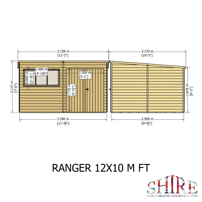 Shire Ranger 9' 9" x 11' 9" Pent Shed - Premium Coated Shiplap