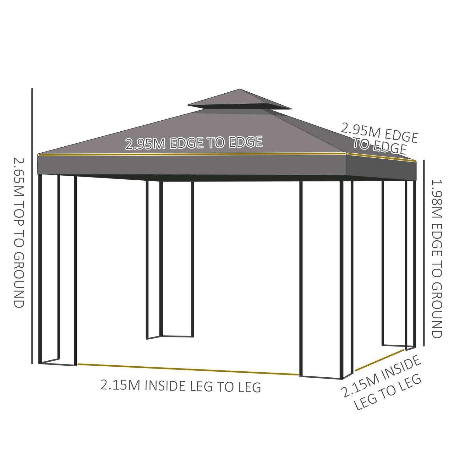 3 x 3 m Garden Metal Gazebo Marquee Patio Wedding Party Tent Canopy Shelter with Pavilion Sidewalls Brown