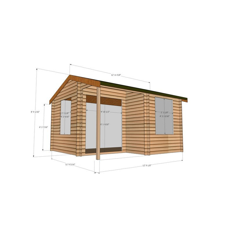 Shire Ringwood 11' 9" x 12' 9" Reverse Apex Log Cabin - Premium 28mm Cladding Tongue & Groove