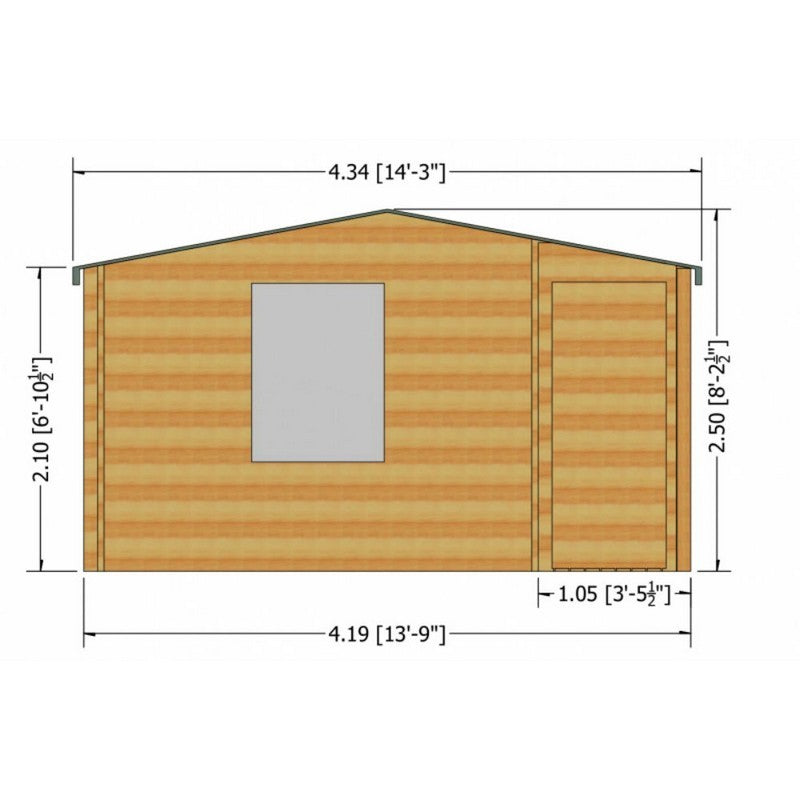 Shire Ringwood 13' 8" x 15' 8" Reverse Apex Log Cabin - Premium 28mm Cladding Tongue & Groove with Assembly