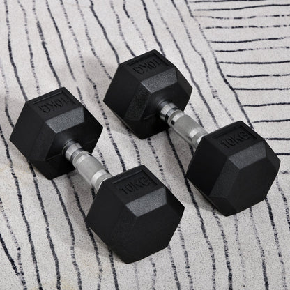 2x10kg Hex Dumbbells Set Rubber Dumbbells Weight Lifting Equipment Fitness Home Gym