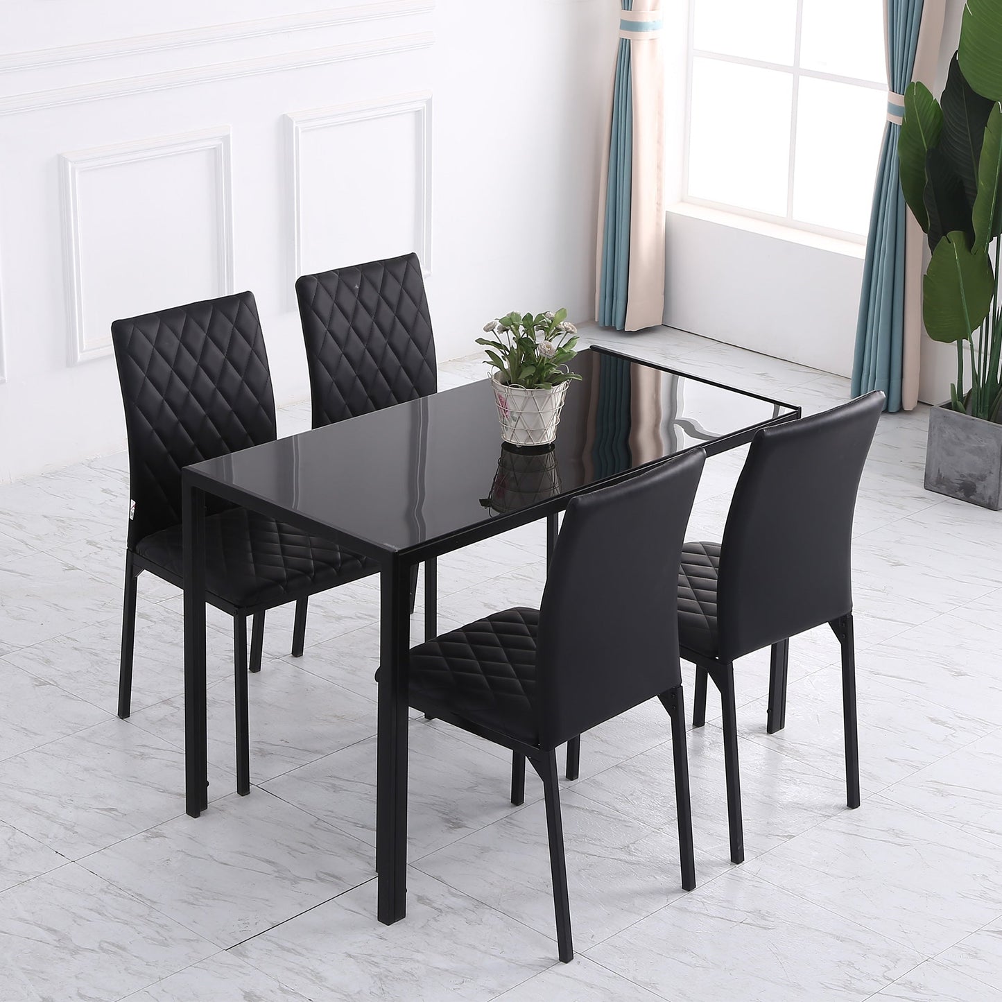 Modern Dining Chairs Upholstered Faux Leather Accent Chairs with Metal Legs for Kitchen