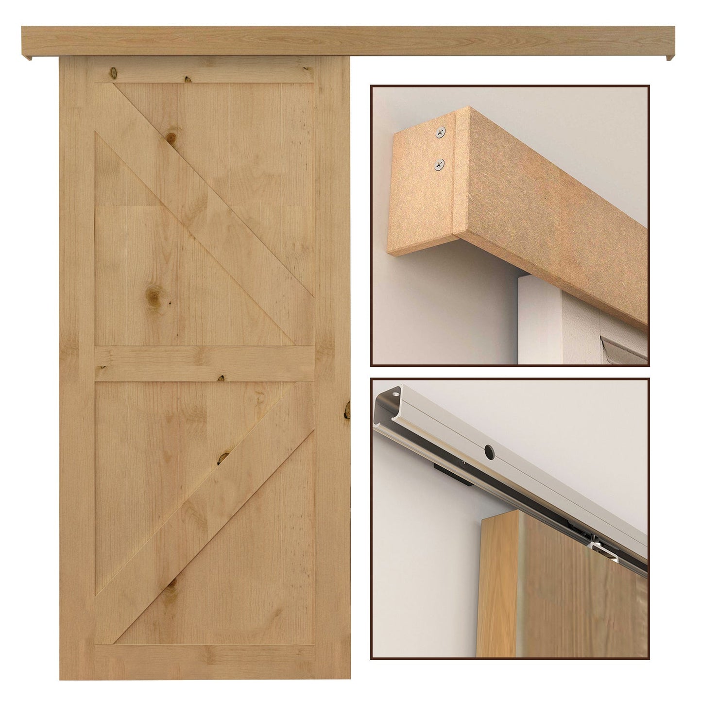 6.5FT Medium-density fibreboard Sliding Barn Door Track Kit Wood Tone