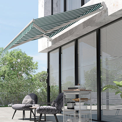 Outsunny Manual Retractable Awning Size (3M X2.5M)-Green/White Stripes