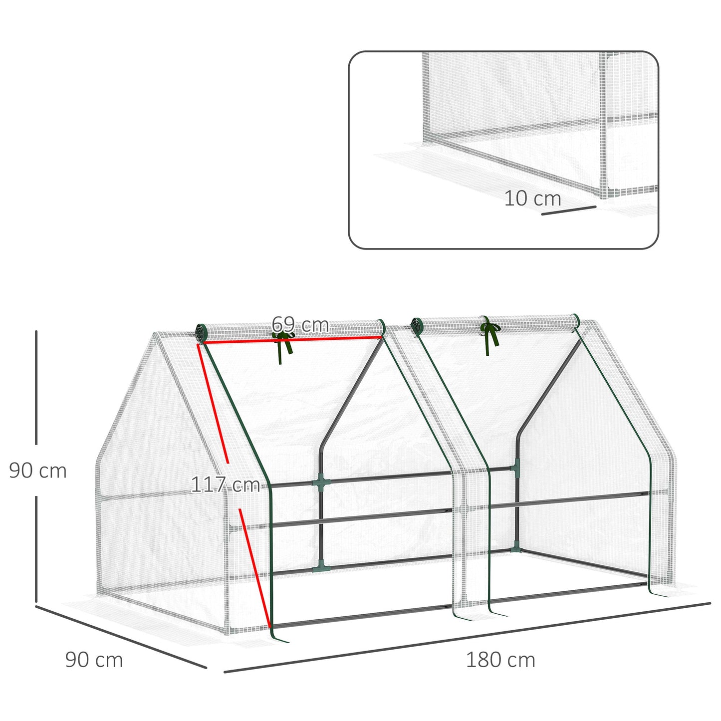 Mini Small Greenhouse with Steel Frame & PE Cover & Zippered Window Poly tunnel Steeple for Plants Vegetables