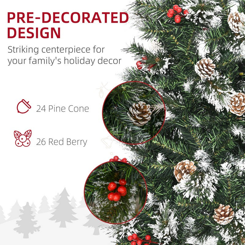 5FT Snow Dipped Artificial Christmas Tree Slim Pencil Xmas Tree with 402 Realistic Branches