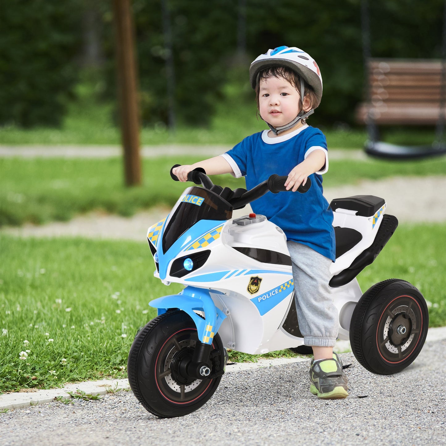 Toddlers 3-Wheel Plastic Motorcycle Push Walker Blue/White