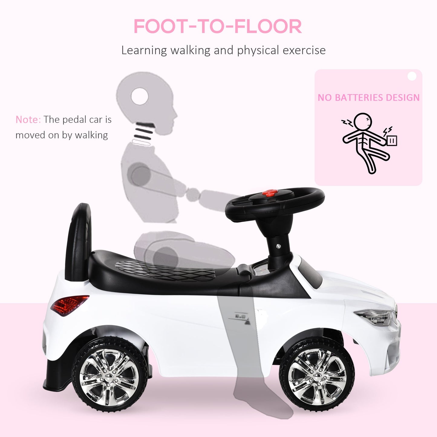 Ride on Sliding Car Baby Walker Horn Music Working Lights Storage No Power White