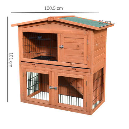 PawHut  2 Tier Outdoor Rabbit Small Animal Enclosure with Ramp Tray to Raised Home & Below Run Area