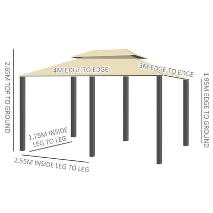 4m x 3M Metal Gazebo Canopy Party Tent Garden Pavillion Patio Shelter Pavilion with Curtains Sidewalls Beige