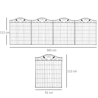 Garden Decorative Fence 4 Panels 44in x 12ft Steel Border Edging for Landscaping