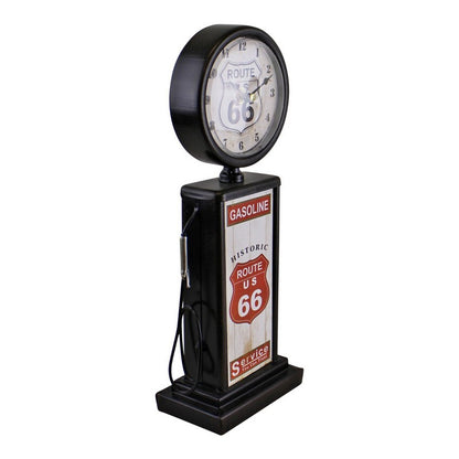 Retro Gas Pump Clock Metal Black & White Battery Powered - 34cm