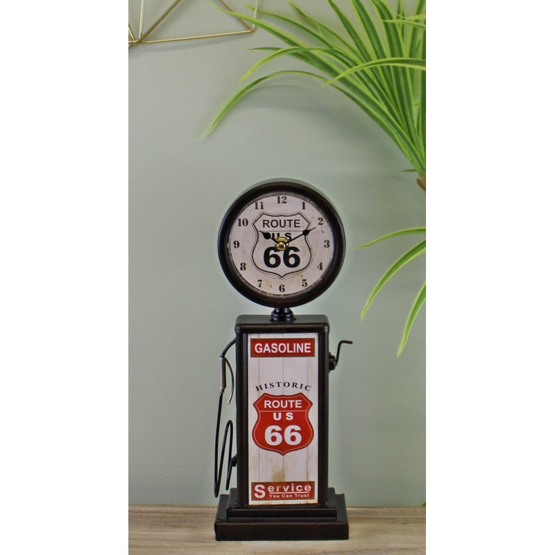 Retro Gas Pump Clock Metal Black & White Battery Powered - 34cm