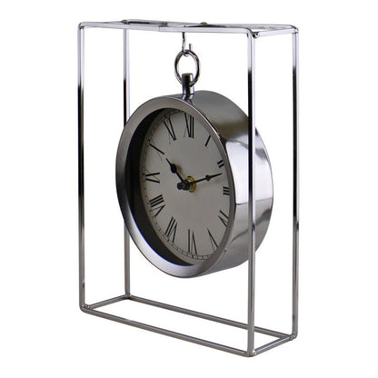 Clock Metal Silver Battery Powered - 25cm