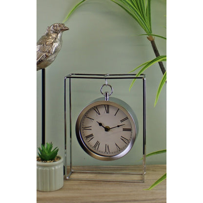 Clock Metal Silver Battery Powered - 25cm