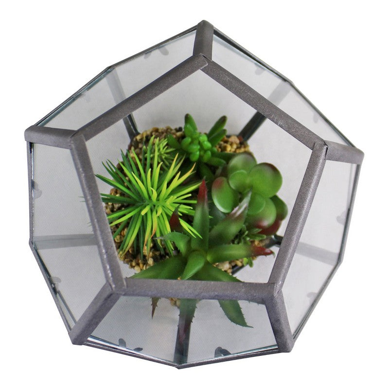 Hexagonal Faux Succulent Glass & Metal - 23cm