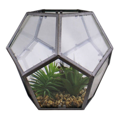 Hexagonal Faux Succulent Glass & Metal - 23cm