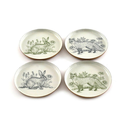 4x Woodland Animals Coaster Metal - 11cm