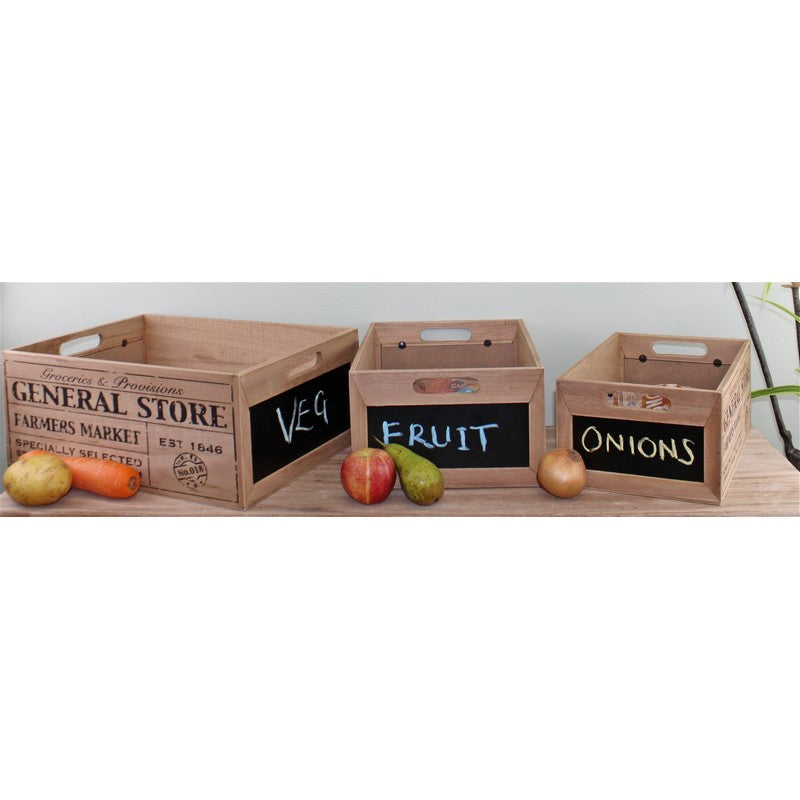 3 x Wood Chalkboard Crates - Natural