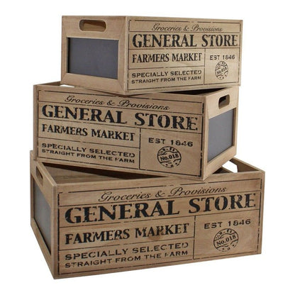 3 x Wood Chalkboard Crates - Natural